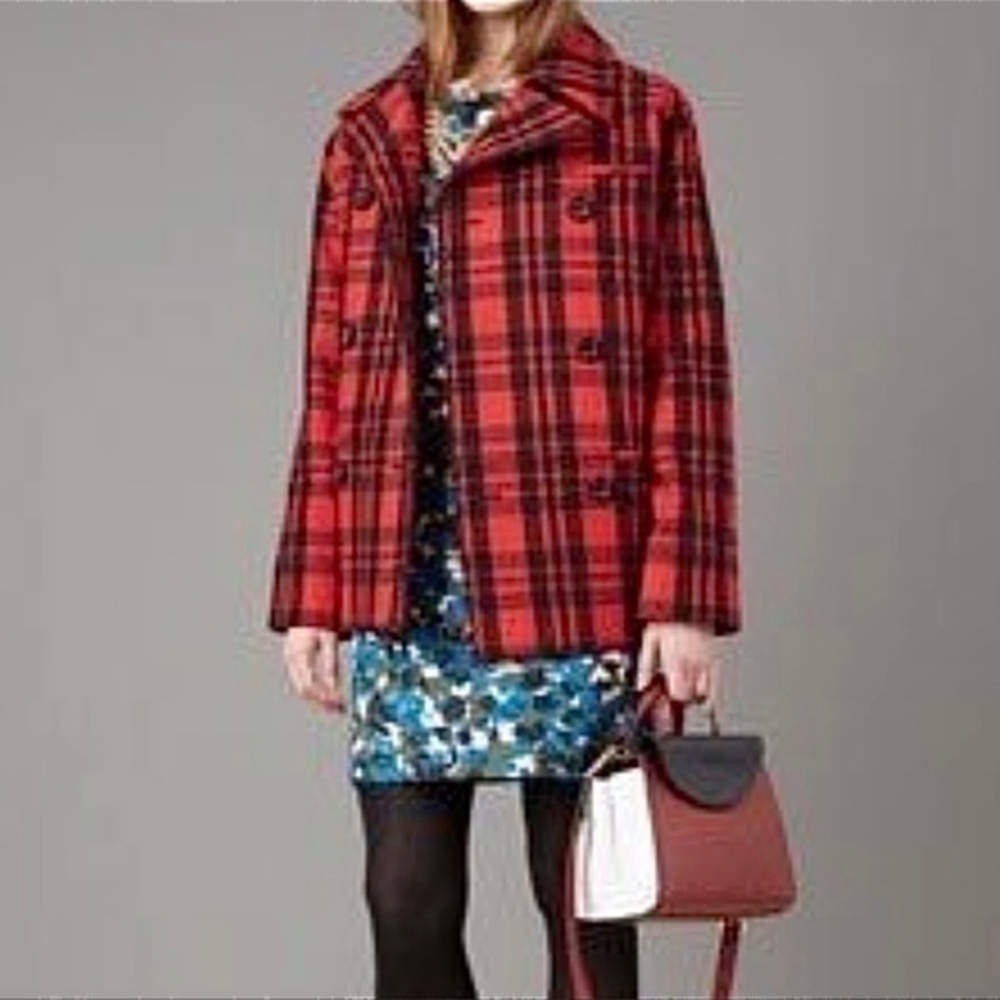 Kate spade SATURDAY scotch plaid wool blend pea coat